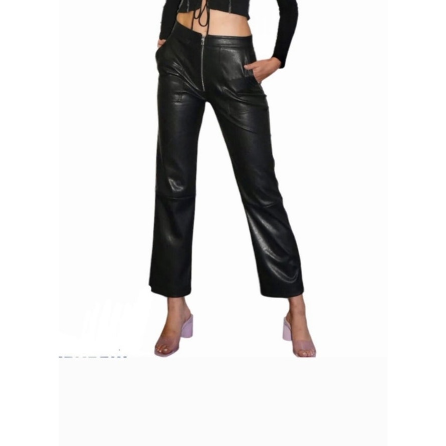 Lna Clothing Faux Leather Pants Black Exposed Zipper Size S